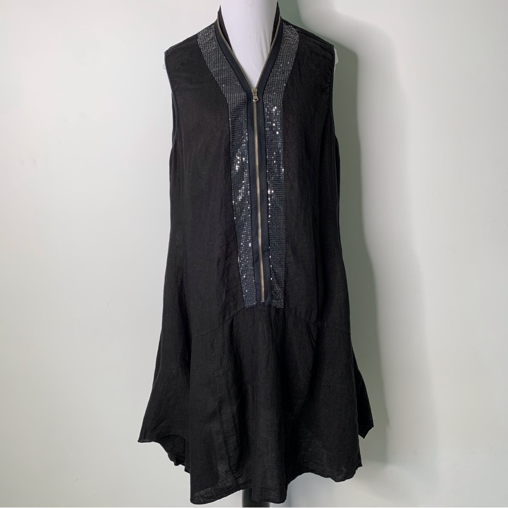 Alessia Pacini Women’s Black Brown Sleeveless Sequin 1/4 Zip Mini Dress Large